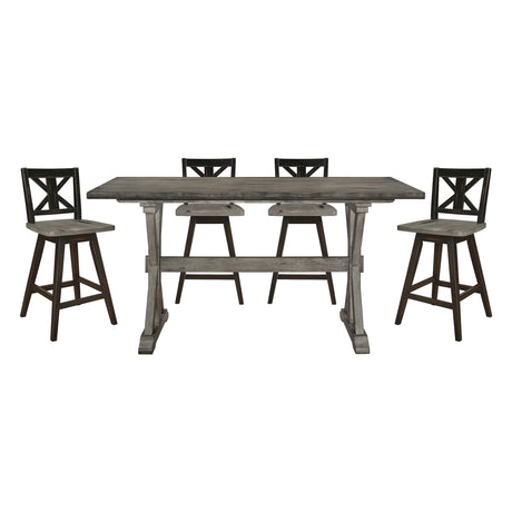 Amsonia Gray/Black 5-Piece Counter Height Set with X-Back Swivel Chairs from Homelegance - Luna Furniture