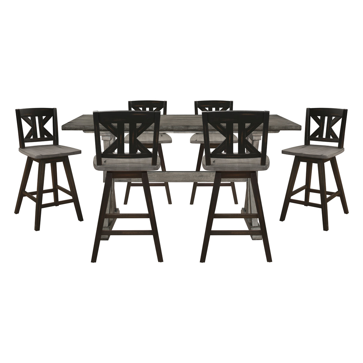 Amsonia Gray/Black 7-Piece Counter Height Set with Divided X-Back Swivel Chairs from Homelegance - Luna Furniture