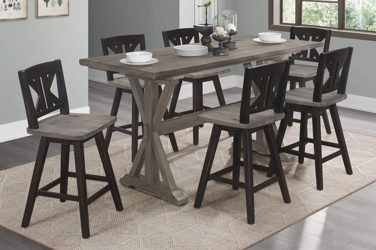 Amsonia Gray/Black 7-Piece Counter Height Set with Divided X-Back Swivel Chairs from Homelegance - Luna Furniture
