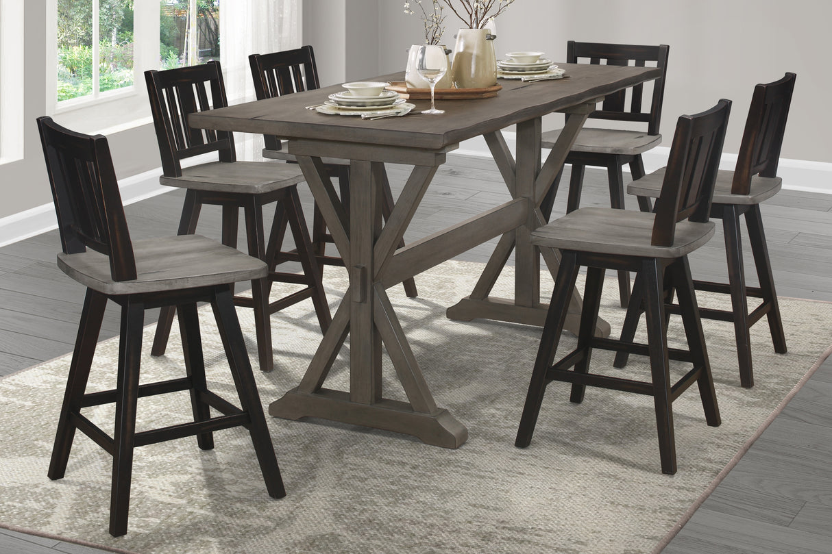 Amsonia Gray/Black 7-Piece Counter Height Set with Slat Back Swivel Chairs from Homelegance - Luna Furniture