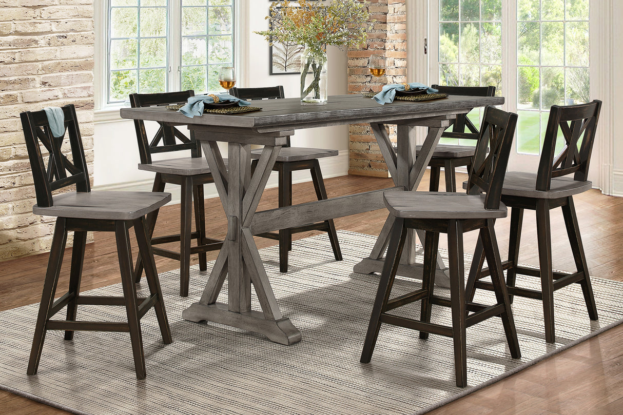 Amsonia Gray/Black 7-Piece Counter Height Set with X-Back Swivel Chairs from Homelegance - Luna Furniture