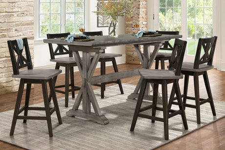 Amsonia Gray/Black 7-Piece Counter Height Set with X-Back Swivel Chairs from Homelegance - Luna Furniture