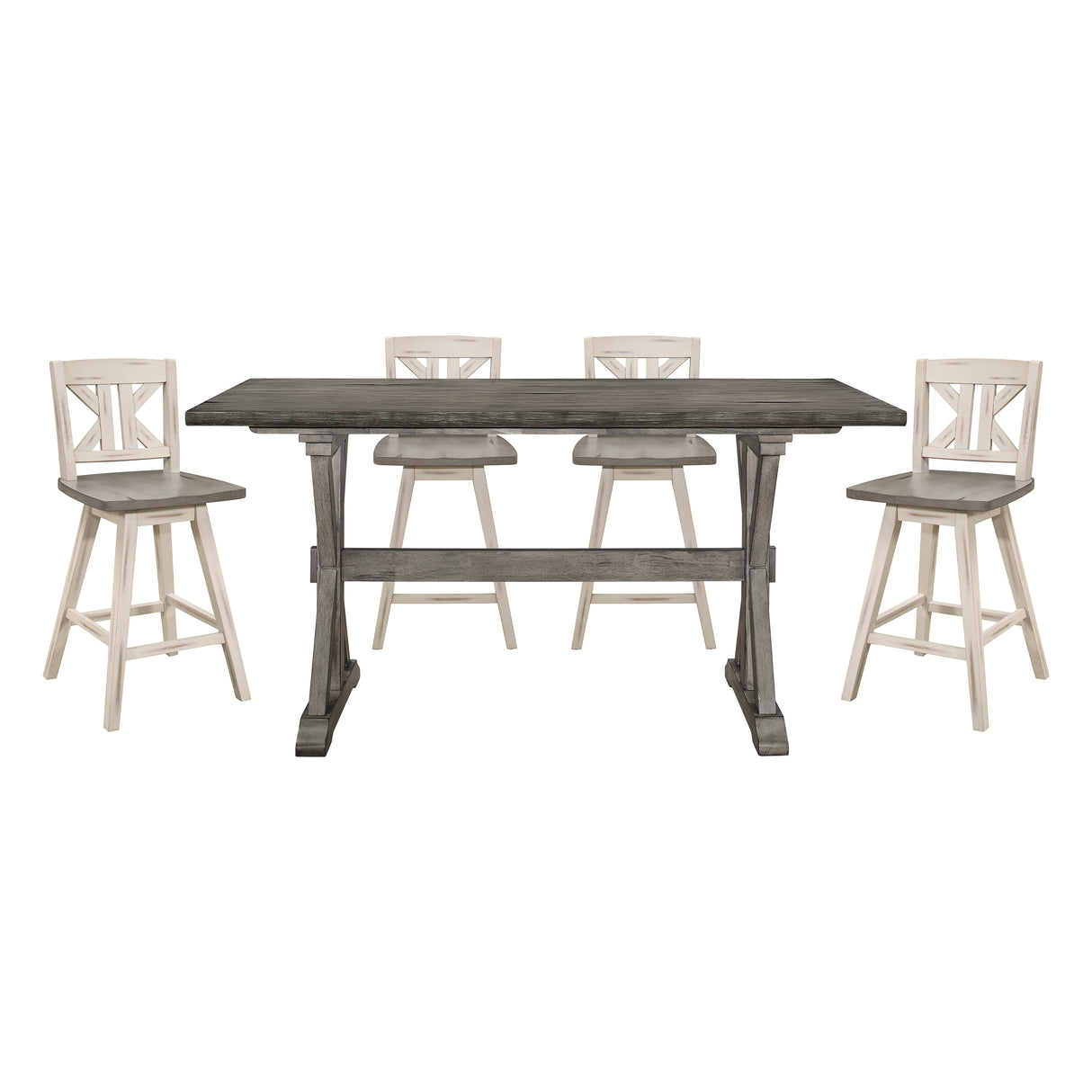 Amsonia Gray/White 5-Piece Counter Height Set with Divided X-Back Swivel Chairs from Homelegance - Luna Furniture
