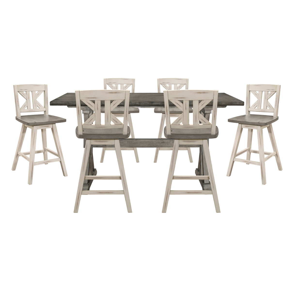 Amsonia Gray/White 7-Piece Counter Height Set with Divided X-Back Swivel Chairs from Homelegance - Luna Furniture