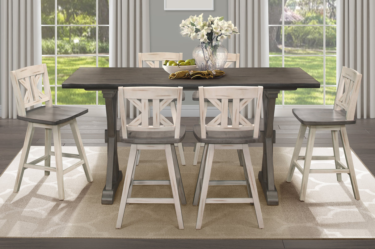 Amsonia Gray/White 7-Piece Counter Height Set with Divided X-Back Swivel Chairs from Homelegance - Luna Furniture