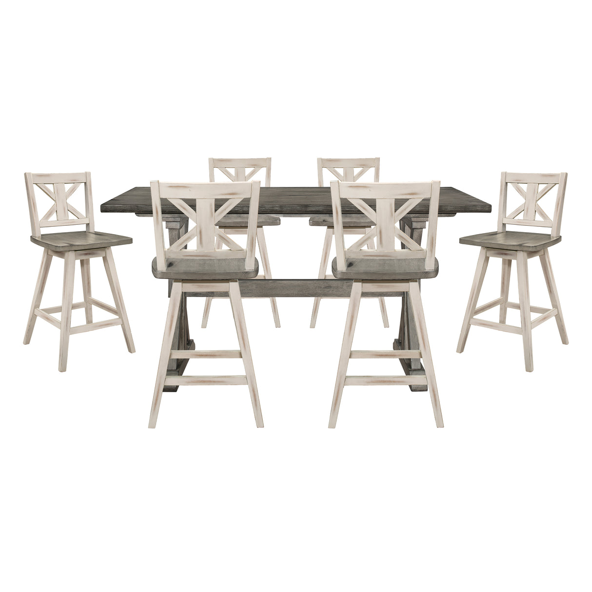 Amsonia Gray/White 7-Piece Counter Height Set with X-Back Swivel Chairs from Homelegance - Luna Furniture