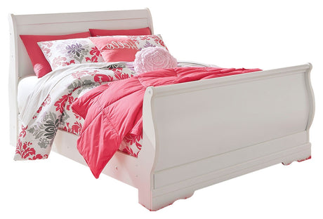 Anarasia Full Sleigh Bed with Mirrored Dresser, Chest and 2 Nightstands in White from Ashley - Luna Furniture