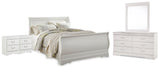 Anarasia Queen Sleigh Bed with Mirrored Dresser and 2 Nightstands in White from Ashley - Luna Furniture