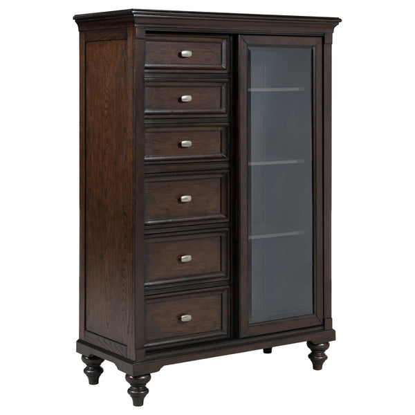 Andover Dark Oak 6-Drawer Tempered Glass Door Chest