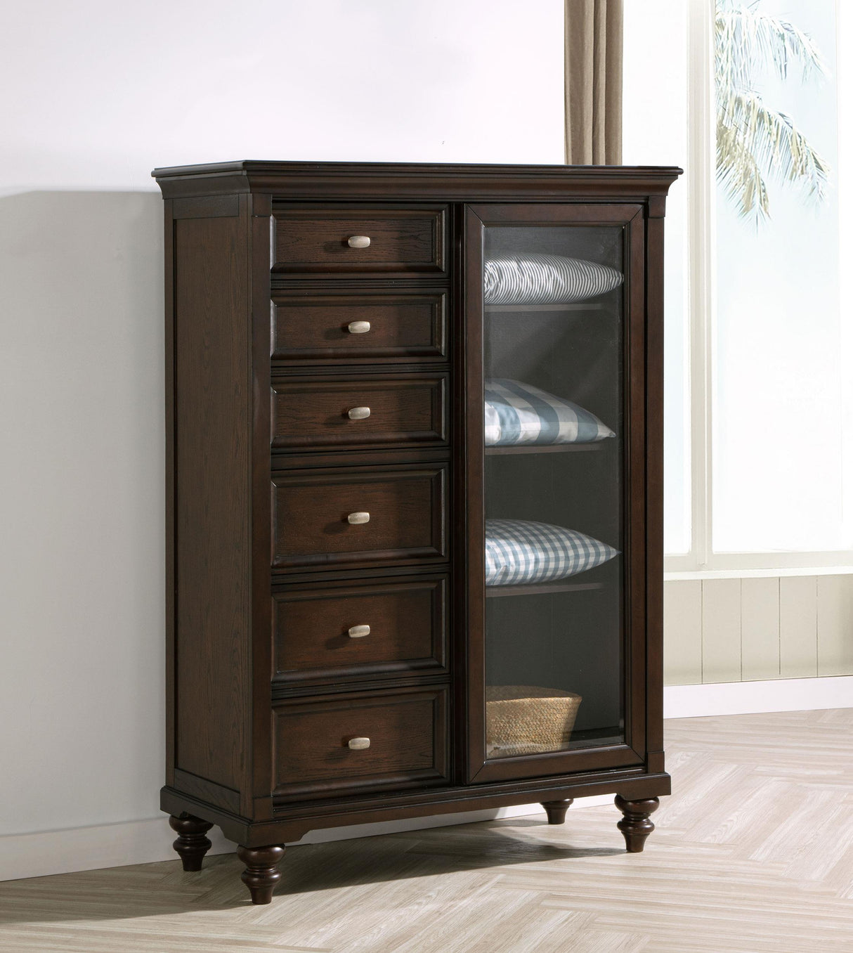 Andover Dark Oak 6-Drawer Tempered Glass Door Chest from Coaster - Luna Furniture