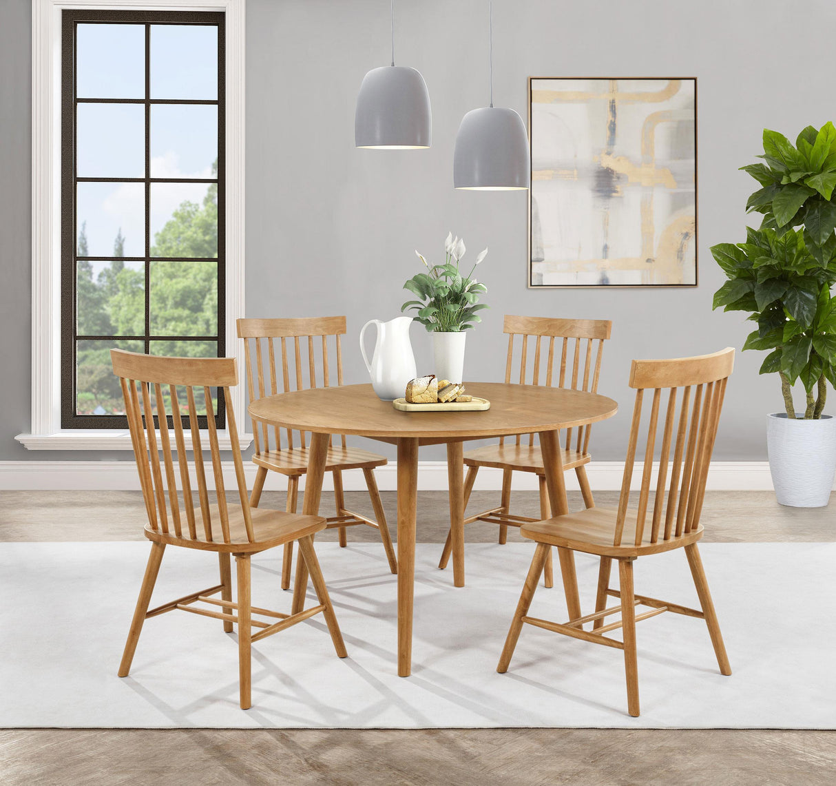 Andrews Light Ash 5-Piece Round Wood Dining Room Set from Coaster - Luna Furniture