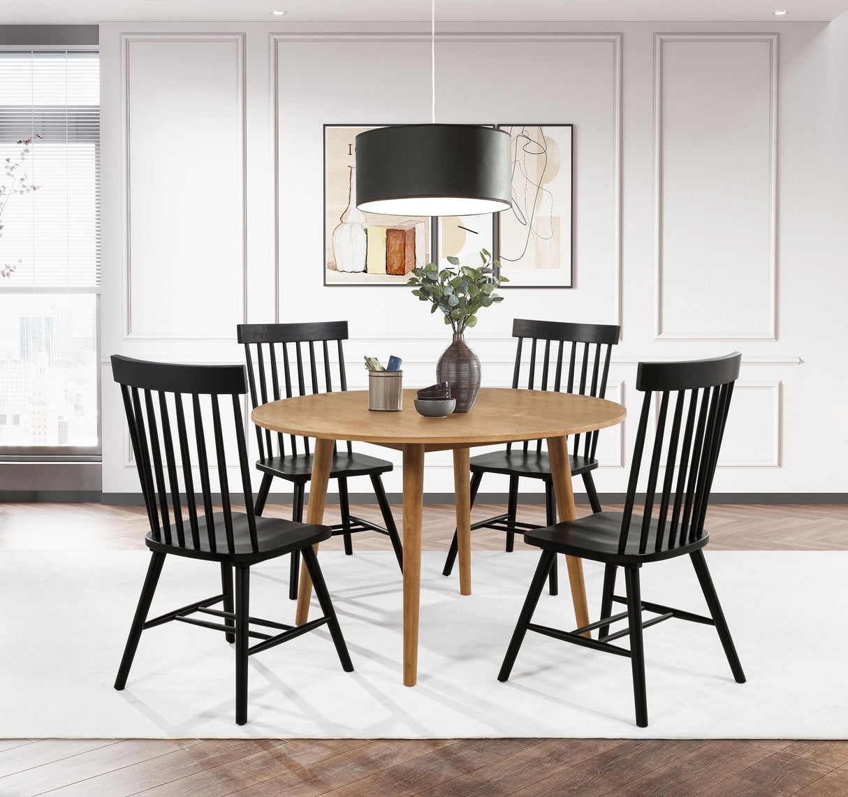 Andrews Light Ash and Black 5-Piece Round Dining Room Set from Coaster - Luna Furniture