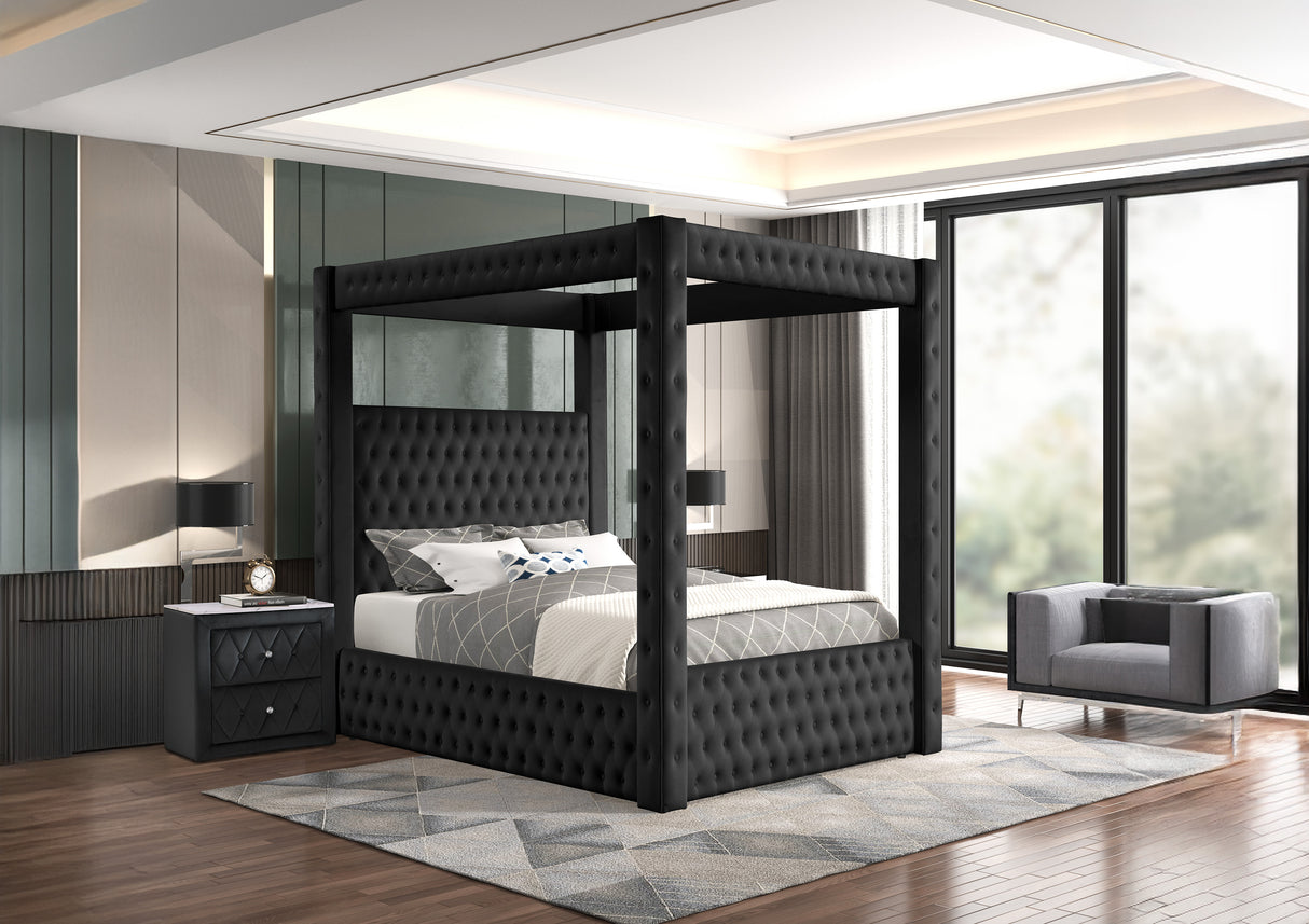 Annabelle Black Velvet Queen Canopy Bed from Crown Mark - Luna Furniture