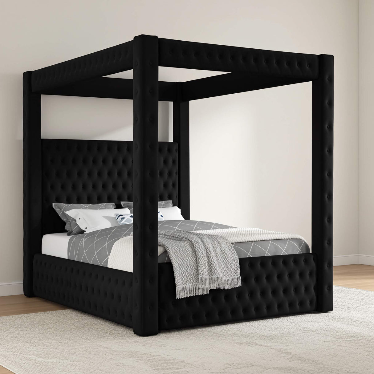Annabelle Black Velvet King Canopy Bed from Crown Mark - Luna Furniture