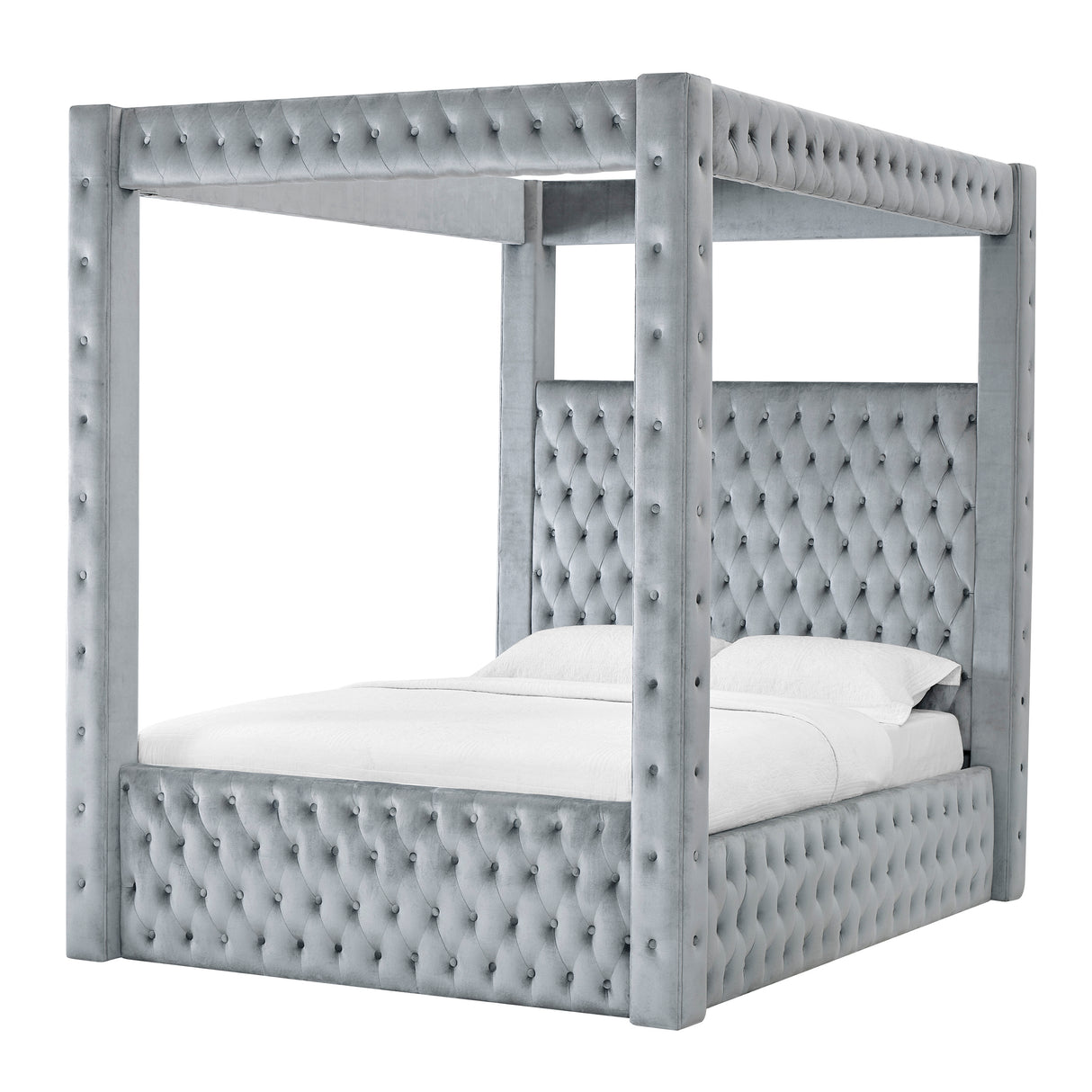 Annabelle Gray Velvet Queen Canopy Bed from Crown Mark - Luna Furniture