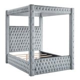 Annabelle Gray Velvet Queen Canopy Bed from Crown Mark - Luna Furniture