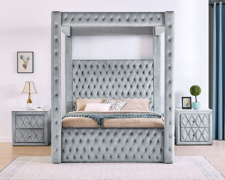 Annabelle Gray Velvet Queen Canopy Bed from Crown Mark - Luna Furniture