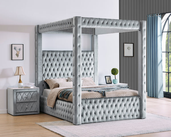 Annabelle Gray Velvet Queen Canopy Bed