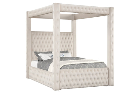 Annabelle Ivory Velvet King Canopy Bed from Crown Mark - Luna Furniture