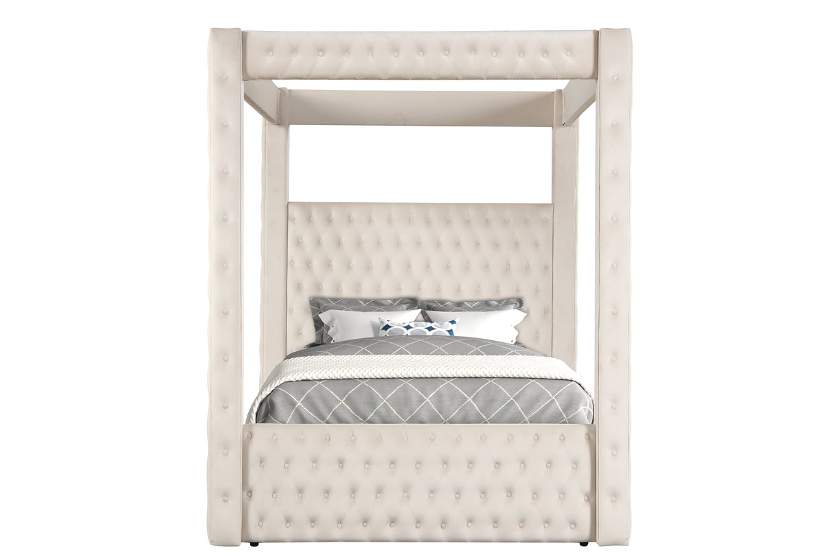 Annabelle Ivory Velvet King Canopy Bed from Crown Mark - Luna Furniture