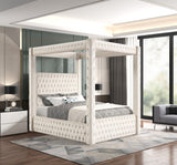 Annabelle Ivory Velvet King Canopy Bed from Crown Mark - Luna Furniture