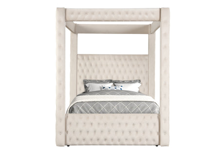 Annabelle Ivory Velvet Queen Canopy Bed from Crown Mark - Luna Furniture