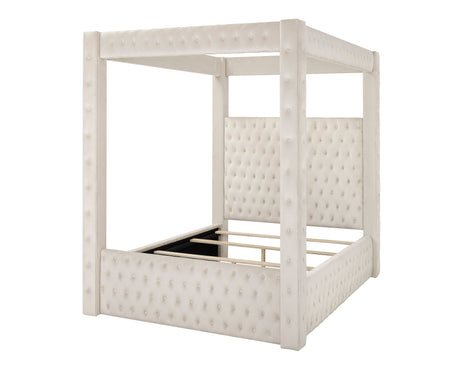 Annabelle Ivory Velvet Queen Canopy Bed from Crown Mark - Luna Furniture