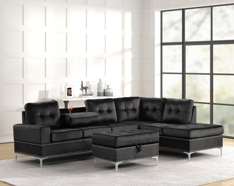 Anserra Black Reversible Sectional with Ottoman from Happy Homes - Luna Furniture