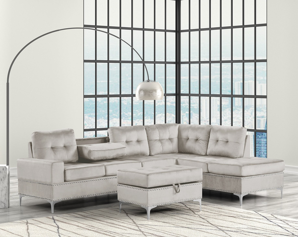 Anserra Gray Reversible Sectional with Ottoman