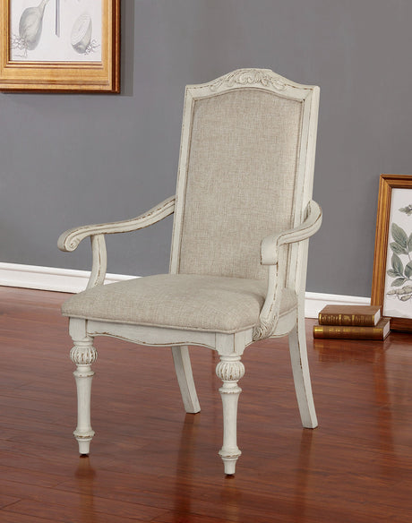 Arcadia Antique White Arm Chair from Furniture of America - Luna Furniture