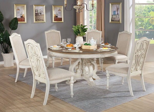 Arcadia Antique White/Ivory Round Dining Table