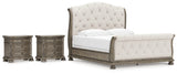 Ardenfield California King Upholstered Sleigh Bed with 2 Nightstands in Light Brown from Ashley Furniture - Luna Furniture
