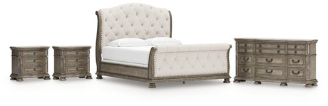 Ardenfield California King Upholstered Sleigh Bed with Dresser and 2 Nightstands in Light Brown from Ashley - Luna Furniture