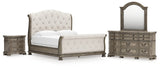 Ardenfield King Upholstered Sleigh Bed with Mirrored Dresser and Nightstand in Light Brown from Ashley Furniture - Luna Furniture