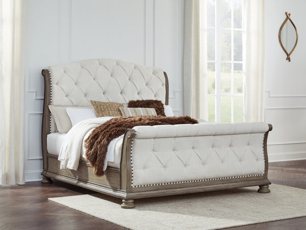 Ardenfield Light Brown California King Upholstered Sleigh Bed