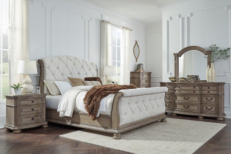 Ardenfield Light Brown King Upholstered Sleigh Bed from Ashley - Luna Furniture
