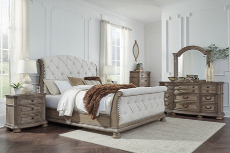 Ardenfield Light Brown Upholstered Sleigh Bedroom Set from Ashley - Luna Furniture