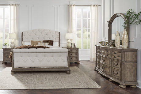 Ardenfield Light Brown Upholstered Sleigh Bedroom Set from Ashley - Luna Furniture