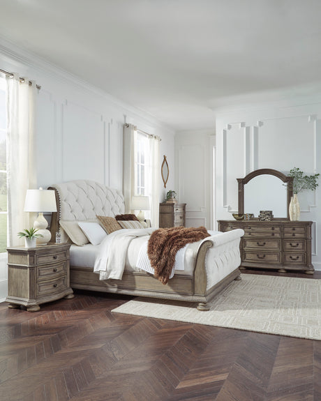 Ardenfield Light Brown Upholstered Sleigh Bedroom Set from Ashley - Luna Furniture