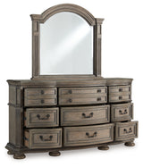 Ardenfield Queen Upholstered Sleigh Bed with Mirrored Dresser in Light Brown from Ashley Furniture - Luna Furniture
