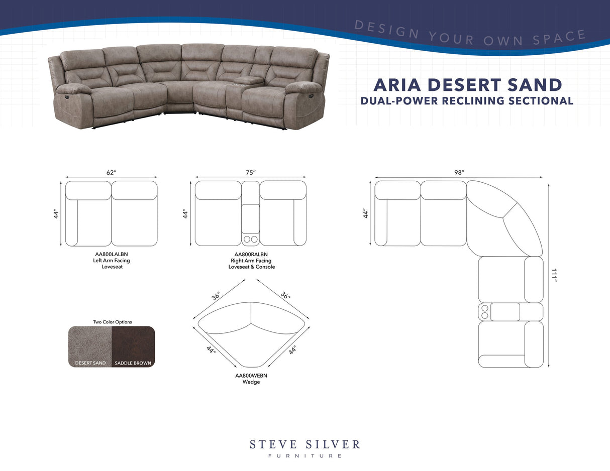 Aria Desert Sand 3-Piece Dual-Power Reclining Sectional from Steve Silver - Luna Furniture
