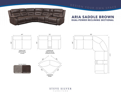 Aria Saddle Brown 3-Piece Dual-Power Reclining Sectional from Steve Silver - Luna Furniture