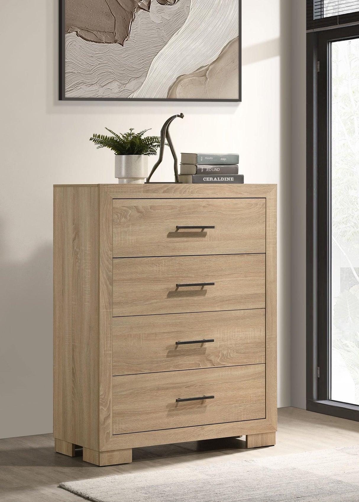 Arielle Light Oak Bookcase Panel Bedroom Set from Coaster - Luna Furniture