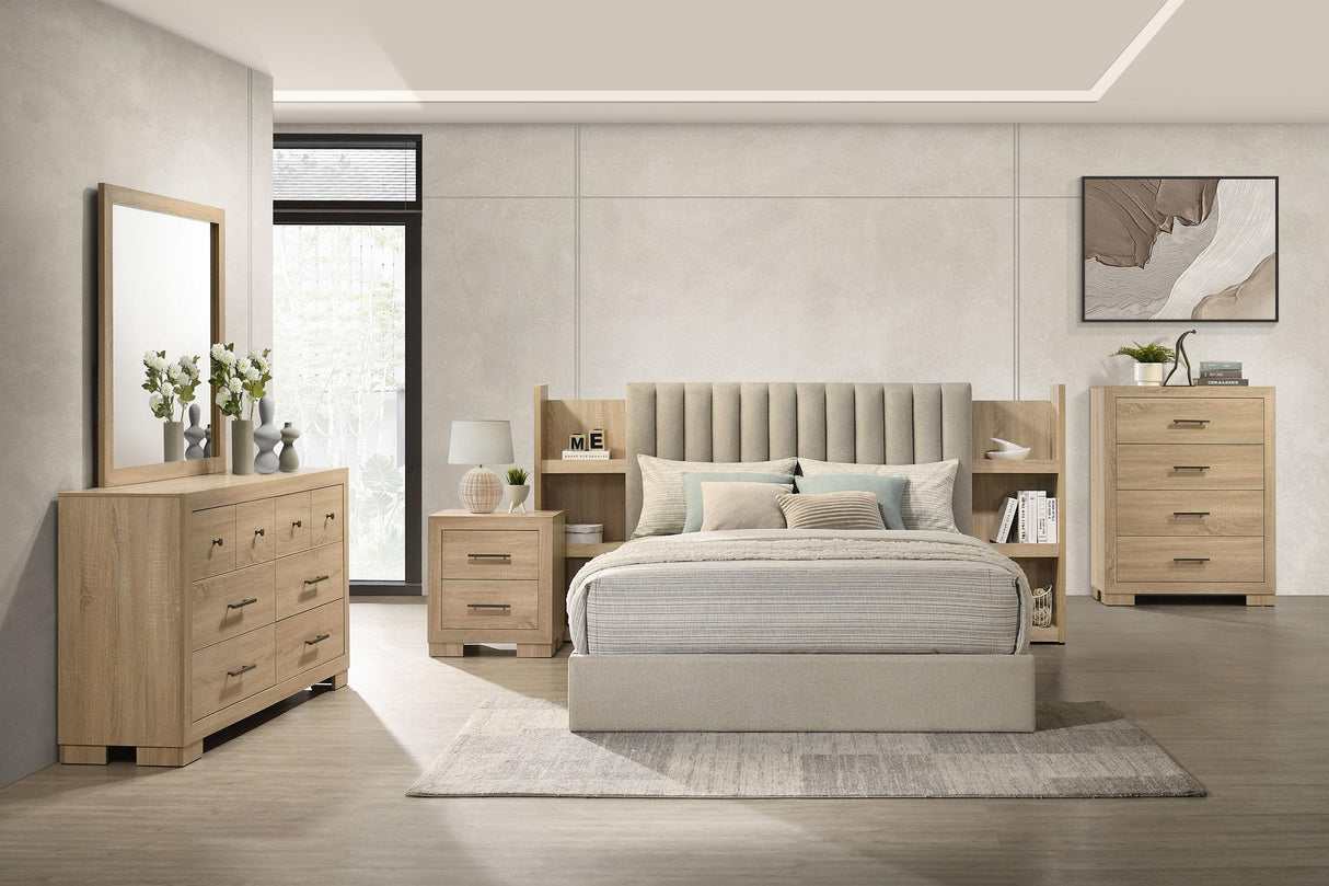 Arielle Light Oak 6-Drawer Bedroom Dresser with Mirror from Coaster - Luna Furniture
