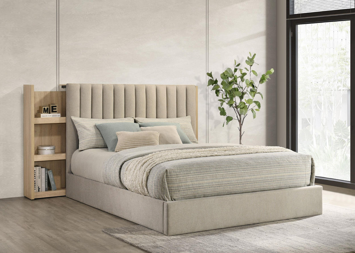 Arielle Light Oak Queen Bookcase Panel Storage Bed from Coaster - Luna Furniture