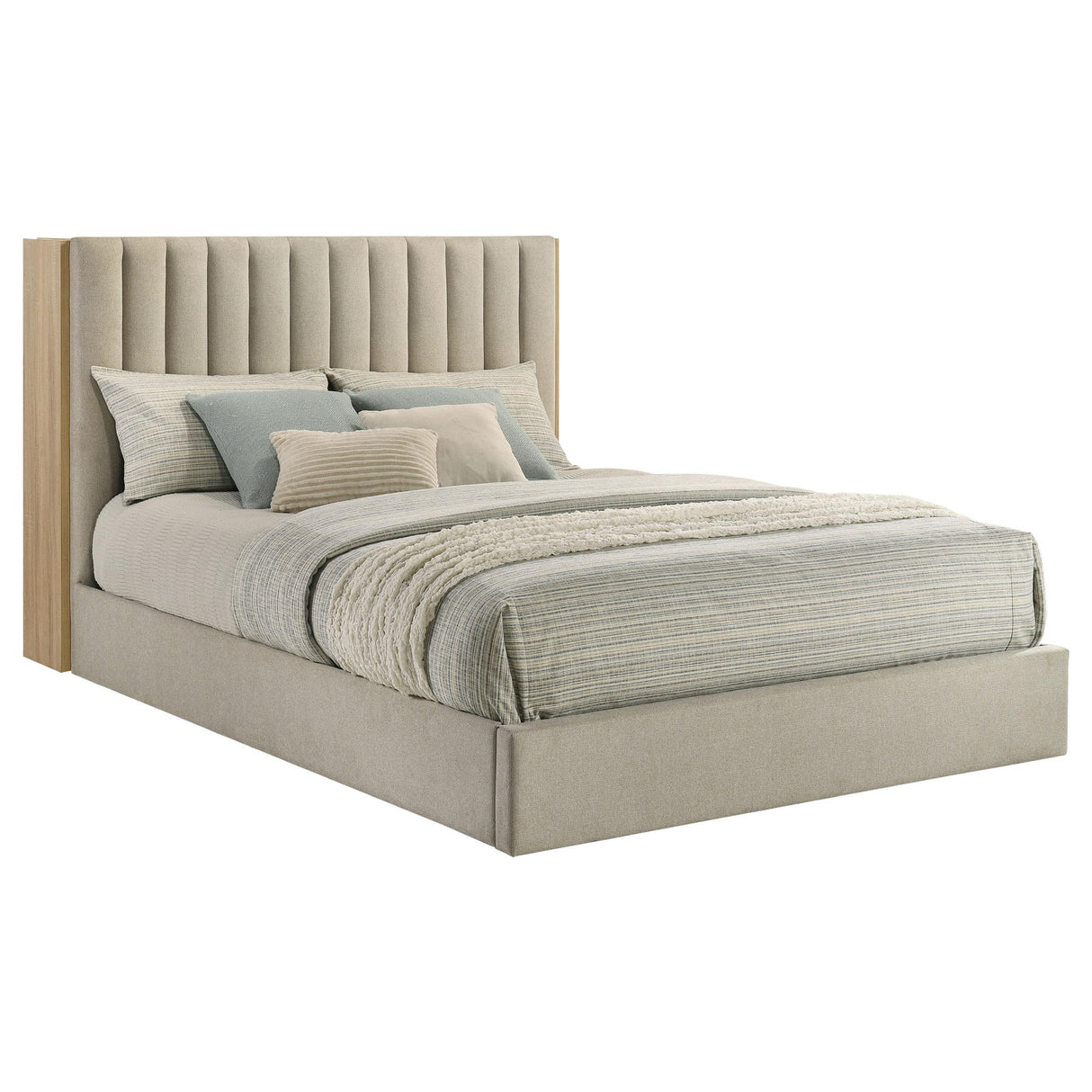 Arielle Light Oak Queen Bookcase Panel Storage Bed from Coaster - Luna Furniture