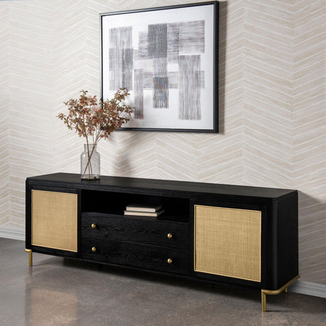 Arini Black Rattan Cane 2-Door TV Stand Media Console from Coaster - Luna Furniture