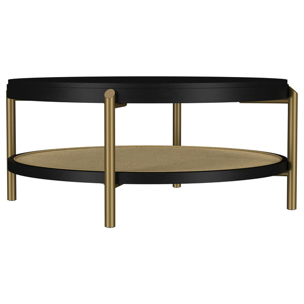 Arini Black Round Coffee Table With Storage Shelf