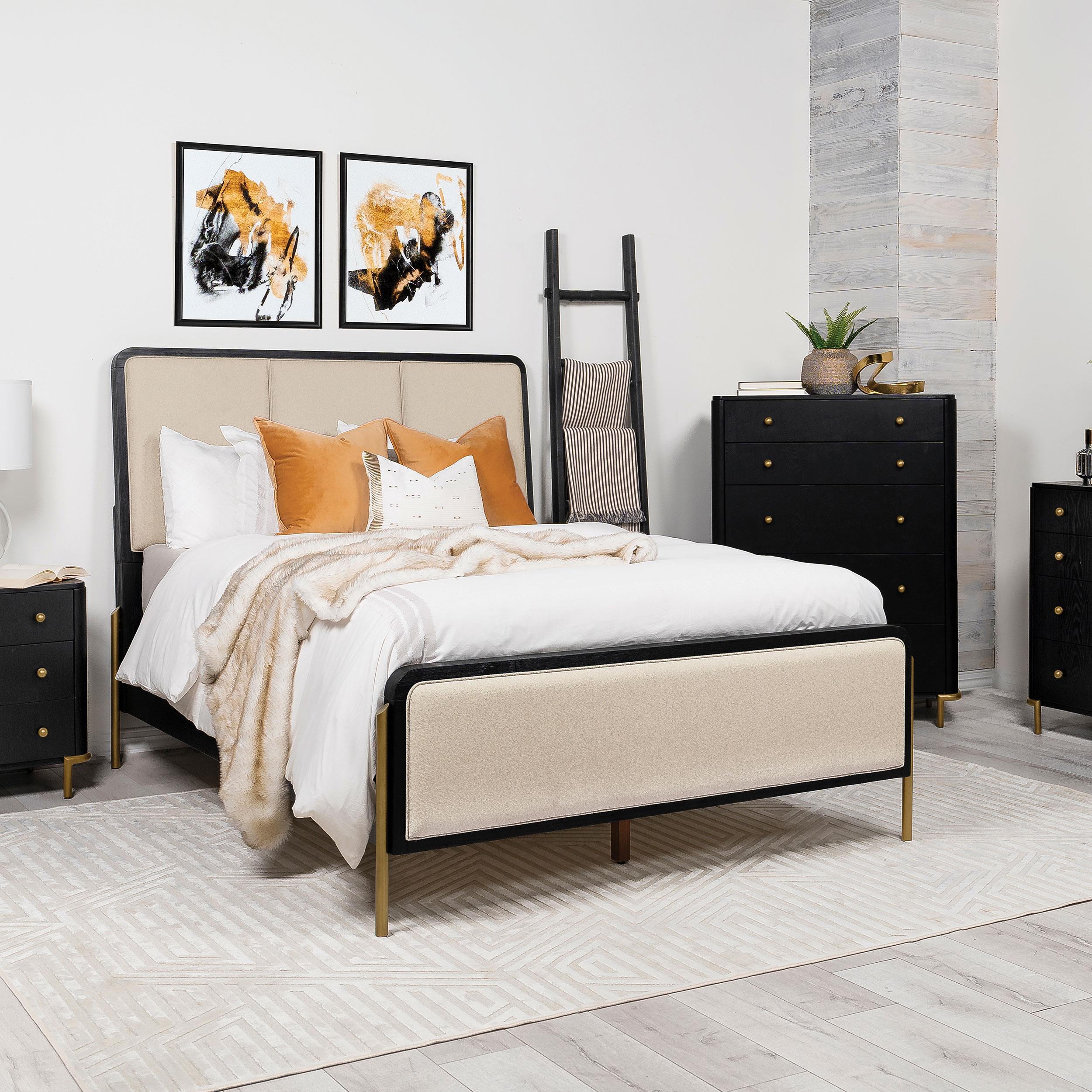 Arini Cream and Black Eastern King Panel Bed – Luna Furniture