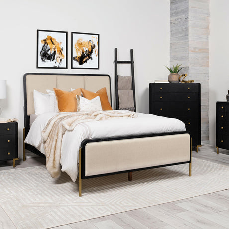 Arini Cream and Black Queen Panel Bed from Coaster - Luna Furniture